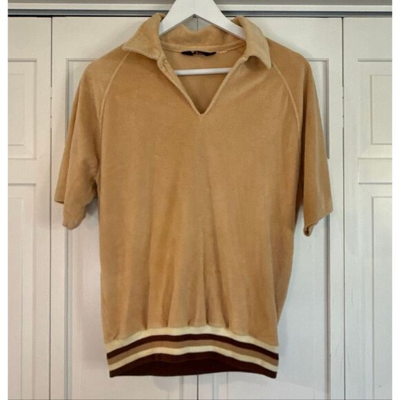 Vintage 70’s RARE Levi’s Velour tan collared polo shirt size Large - Picture 2 of 7